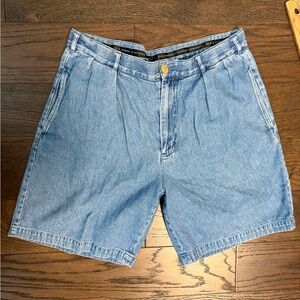 Vintage 80s 90s Old School Company Pleated Denim Blue Jeans‎ Shorts Sz 33 Men’s